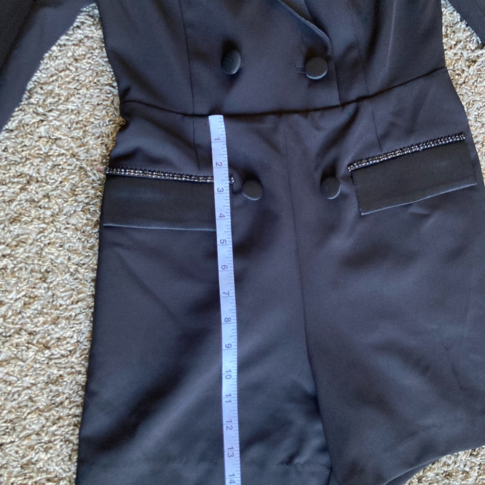 JouJou by Badgley Mischka Black Tuxedo Blazer Romper Size 0 Rhinestone Trim - Picture 5 of 16